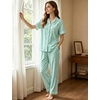image:imageSWOMOG 100 Cotton Pajamas for Women Set 2PCS ButtonDown Lounge Pjs Short Sleeve Tops and LongPants with PocketSage Greenwhite Stripes