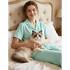 image:imageSWOMOG 100 Cotton Pajamas for Women Set 2PCS ButtonDown Lounge Pjs Short Sleeve Tops and LongPants with PocketSage Greenwhite Stripes
