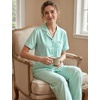 image:imageSWOMOG 100 Cotton Pajamas for Women Set 2PCS ButtonDown Lounge Pjs Short Sleeve Tops and LongPants with PocketSage Greenwhite Stripes