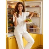 image:imageSWOMOG 100 Cotton Pajamas for Women Set 2PCS ButtonDown Lounge Pjs Short Sleeve Tops and LongPants with PocketSoft Brownwhite Stripes
