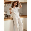 image:imageSWOMOG 100 Cotton Pajamas for Women Set 2PCS ButtonDown Lounge Pjs Short Sleeve Tops and LongPants with PocketSoft Brownwhite Stripes
