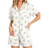 image:imageSWOMOG 100 Cotton Pajamas Set for Women 2PCS Short Sleeve Button Down Pjs Floral Print Summer Sleepwear Tops and PantsBlue Floral Branch