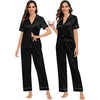 image:imageSWOMOG Womens Silk Satin Pajamas Sets Short Sleeve Sleepwear Button Down Pjs Sets Long Loungewear Pants amp Shorts
