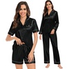 image:imageSWOMOG Womens Silk Satin Pajamas Sets Short Sleeve Sleepwear Button Down Pjs Sets Long Loungewear Pants amp Shorts