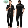 image:imageSWOMOG Couples Pajamas Sets Women amp Men Satin Short Sleeve Sleepwear Button Down Loungewear Pjs Sets with Long PantsBlack