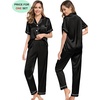 image:imageSWOMOG Couples Pajamas Sets Women amp Men Satin Short Sleeve Sleepwear Button Down Loungewear Pjs Sets with Long PantsBlack