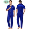 image:imageSWOMOG Couples Pajamas Sets Women amp Men Satin Short Sleeve Sleepwear Button Down Loungewear Pjs Sets with Long PantsBlue