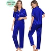 image:imageSWOMOG Couples Pajamas Sets Women amp Men Satin Short Sleeve Sleepwear Button Down Loungewear Pjs Sets with Long PantsBlue