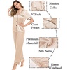 image:imageSWOMOG Couples Pajamas Sets Women amp Men Satin Short Sleeve Sleepwear Button Down Loungewear Pjs Sets with Long PantsChampagne