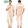 image:imageSWOMOG Couples Pajamas Sets Women amp Men Satin Short Sleeve Sleepwear Button Down Loungewear Pjs Sets with Long PantsChampagne