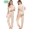 image:imageSWOMOG Couples Pajamas Sets Women amp Men Satin Short Sleeve Sleepwear Button Down Loungewear Pjs Sets with Long PantsChampagne