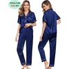 image:imageSWOMOG Couples Pajamas Sets Women amp Men Satin Short Sleeve Sleepwear Button Down Loungewear Pjs Sets with Long PantsNavy Blue