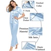 image:imageSWOMOG Couples Pajamas Sets Women amp Men Satin Short Sleeve Sleepwear Button Down Loungewear Pjs Sets with Long PantsSky Blue