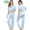 image:imageSWOMOG Couples Pajamas Sets Women amp Men Satin Short Sleeve Sleepwear Button Down Loungewear Pjs Sets with Long PantsSky Blue