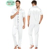 image:imageSWOMOG Couples Pajamas Sets Women amp Men Satin Short Sleeve Sleepwear Button Down Loungewear Pjs Sets with Long PantsWhite