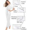 image:imageSWOMOG Couples Pajamas Sets Women amp Men Satin Short Sleeve Sleepwear Button Down Loungewear Pjs Sets with Long PantsWhite
