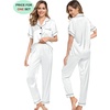 image:imageSWOMOG Couples Pajamas Sets Women amp Men Satin Short Sleeve Sleepwear Button Down Loungewear Pjs Sets with Long PantsWhite