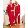 image:imageSWOMOG Matching Couple Christmas Pajamas Set Modal Long Sleeve ButtonDown Sleepwear Family Festival Party Xmas PJs Sets Men Red  Solid Medium