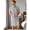 image:imageSWOMOG Mens Nightshirt Modal Short Sleeve Nightgown Henley Night Shirts Sleepwear Big amp Tall NightwearGrey