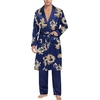 image:imageSWOMOG Mens Satin Robe with Pants Set Silky Kimono Bathrobe Lightweight Soft Sleepwear LoungewearBlue Dragon