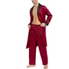 image:imageSWOMOG Mens Satin Robe with Pants Set Silky Kimono Bathrobe Lightweight Soft Sleepwear LoungewearDark Wine Red