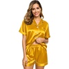 image:imageSWOMOG Womens Silk Satin Pajamas Set Short Sleeve Sleepwear Button Down Top and Shorts Loungewear 2 Piece Pjs Set XS3XLGolden Yellow