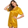 image:imageSWOMOG Womens Silk Satin Pajamas Set Short Sleeve Sleepwear Button Down Top and Shorts Loungewear 2 Piece Pjs Set XS3XLGolden Yellow