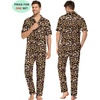 image:imageSWOMOG Couples Pajamas Sets Women amp Men Satin Short Sleeve Sleepwear Button Down Loungewear Pjs Sets with Long Pants Women Leopard Print Medium