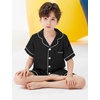 image:imageSWOMOG Unisex Kids Silk Satin Pajamas Sets Girls Boys Pjs Set ButtonDown Sleepwear Short Sleeve Nightwear 2 PieceBlack