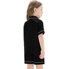 image:imageSWOMOG Unisex Kids Silk Satin Pajamas Sets Girls Boys Pjs Set ButtonDown Sleepwear Short Sleeve Nightwear 2 PieceBlack