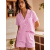 image:imageSWOMOG Women Cotton Pajama Set Plaid Pjs Set Short Sleeve Sleepwear with Pockets Button Down Cute Loungewear Pink