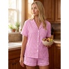 image:imageSWOMOG Women Cotton Pajama Set Plaid Pjs Set Short Sleeve Sleepwear with Pockets Button Down Cute Loungewear Pink