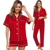 image:imageSWOMOG Womens Silk Satin Pajama Sets 3Pcs Button Down Pj Set Short Sleeve Sleepwear Loungewear Pjs Nightwear XSXXLBlueLarge