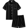 image:imageSWOMOG Unisex Kids Silk Satin Pajamas Sets Girls Boys Pjs Set ButtonDown Sleepwear Short Sleeve Nightwear 2 PieceBlack