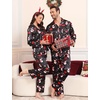 image:imageSWOMOG Family Satin Pajama Set Long Sleeve Sleepwear Button Down Loungewear Silky Pj Set with Long PantsChristmas Snowman
