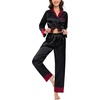 image:imageSWOMOG Family Satin Pajama Set Long Sleeve Sleepwear Button Down Loungewear Silky Pj Set with Long PantsContrasting Black