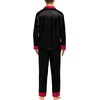 image:imageSWOMOG Family Satin Pajama Set Long Sleeve Sleepwear Button Down Loungewear Silky Pj Set with Long PantsContrasting Black