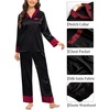 image:imageSWOMOG Family Satin Pajama Set Long Sleeve Sleepwear Button Down Loungewear Silky Pj Set with Long PantsContrasting Black