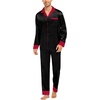 image:imageSWOMOG Family Satin Pajama Set Long Sleeve Sleepwear Button Down Loungewear Silky Pj Set with Long PantsContrasting Black