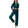 image:imageSWOMOG Family Satin Pajama Set Long Sleeve Sleepwear Button Down Loungewear Silky Pj Set with Long PantsDeep Green