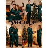 image:imageSWOMOG Family Satin Pajama Set Long Sleeve Sleepwear Button Down Loungewear Silky Pj Set with Long PantsDeep Green