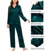 image:imageSWOMOG Family Satin Pajama Set Long Sleeve Sleepwear Button Down Loungewear Silky Pj Set with Long PantsDeep Green