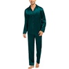 image:imageSWOMOG Family Satin Pajama Set Long Sleeve Sleepwear Button Down Loungewear Silky Pj Set with Long PantsDeep Green