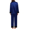 image:imageSWOMOG Family Satin Pajama Set Long Sleeve Sleepwear Button Down Loungewear Silky Pj Set with Long PantsNavy Blue