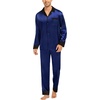 image:imageSWOMOG Family Satin Pajama Set Long Sleeve Sleepwear Button Down Loungewear Silky Pj Set with Long PantsNavy Blue