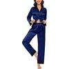 image:imageSWOMOG Family Satin Pajama Set Long Sleeve Sleepwear Button Down Loungewear Silky Pj Set with Long PantsNavy Blue