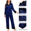 image:imageSWOMOG Family Satin Pajama Set Long Sleeve Sleepwear Button Down Loungewear Silky Pj Set with Long PantsNavy Blue