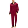 image:imageSWOMOG Family Satin Pajama Set Long Sleeve Sleepwear Button Down Loungewear Silky Pj Set with Long PantsWine Red