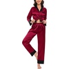 image:imageSWOMOG Family Satin Pajama Set Long Sleeve Sleepwear Button Down Loungewear Silky Pj Set with Long PantsWine Red