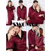 image:imageSWOMOG Family Satin Pajama Set Long Sleeve Sleepwear Button Down Loungewear Silky Pj Set with Long PantsWine Red